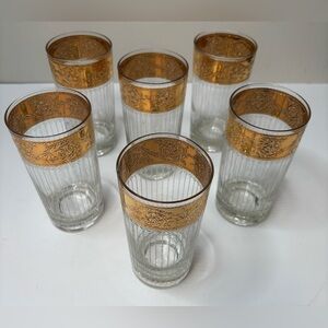 CULVER TYROL VINTAGE HIGHBALL GLASSES 22KT GOLD RIM